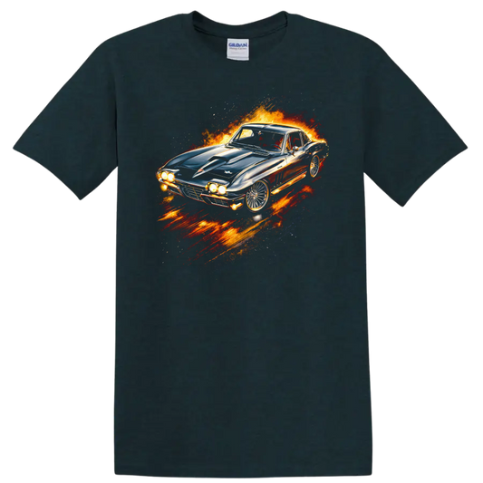 1963 Chevrolet Corvette Sting Ray flame graphic T - Midnight (Green)