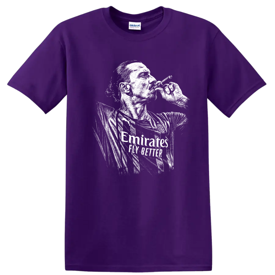 Retro soccer portrait of Zlatan Ibrahimović style graphic T Shirt on a Purple T Shirt