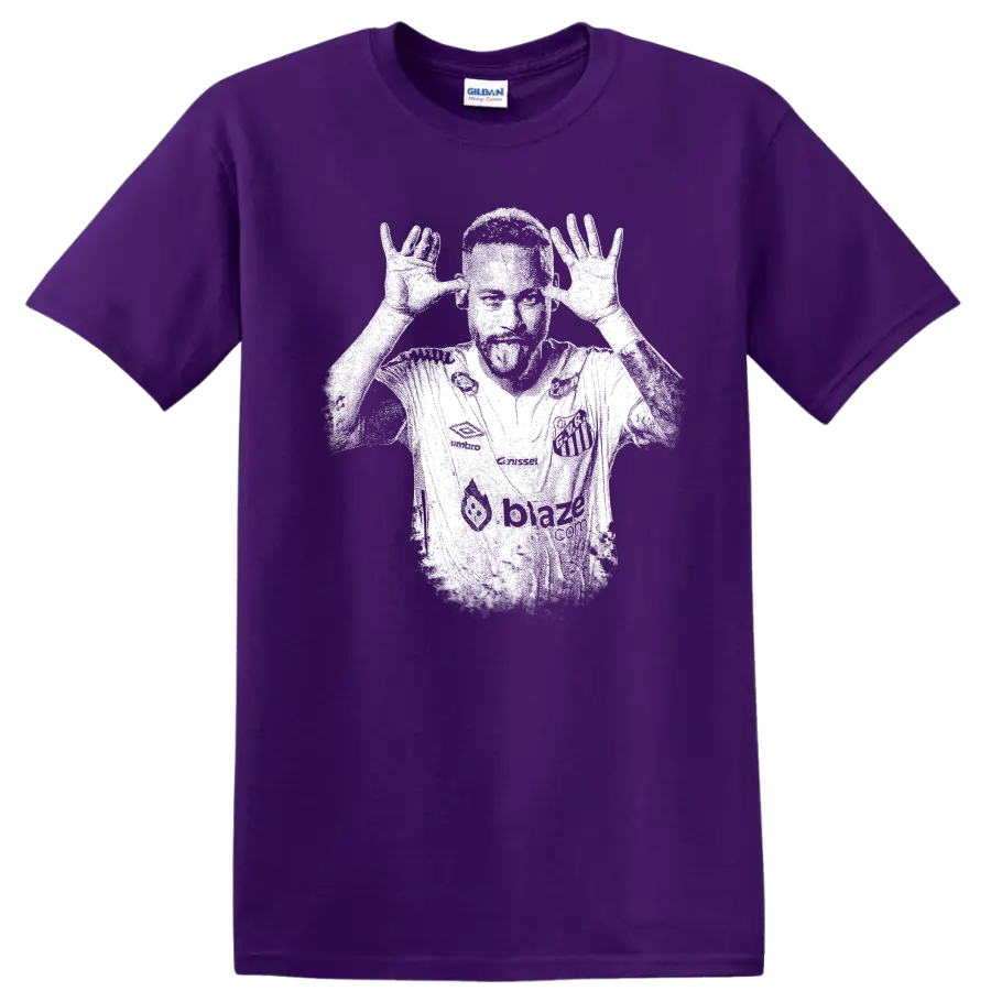 Retro soccer player portrait of Neymar Jr legend style T Shirt design on a Purple T Shirt
