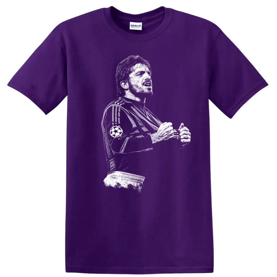 Retro black and white pixel portrait of Gennaro Gattuso soccer legend T shirt on a Purple T Shirt