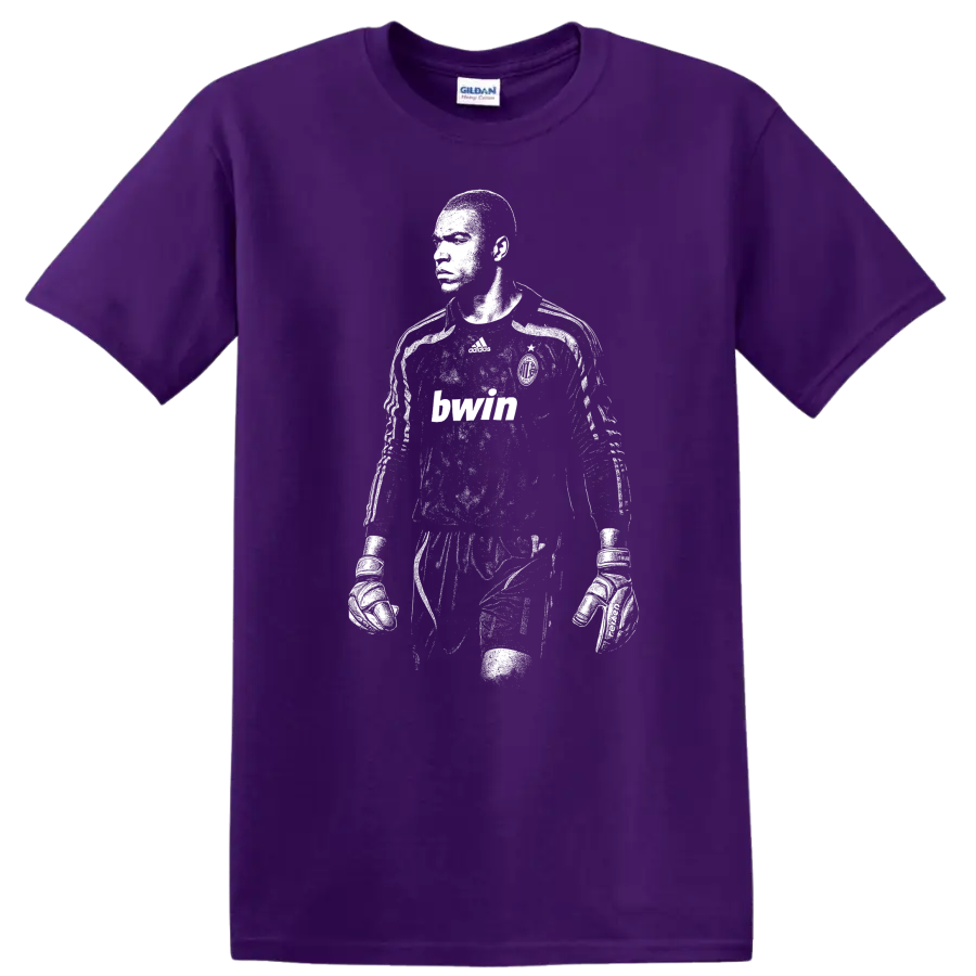 Black and white retro soccer portrait of Nelson de Jesus Silva T shirt on a Purple T Shirt