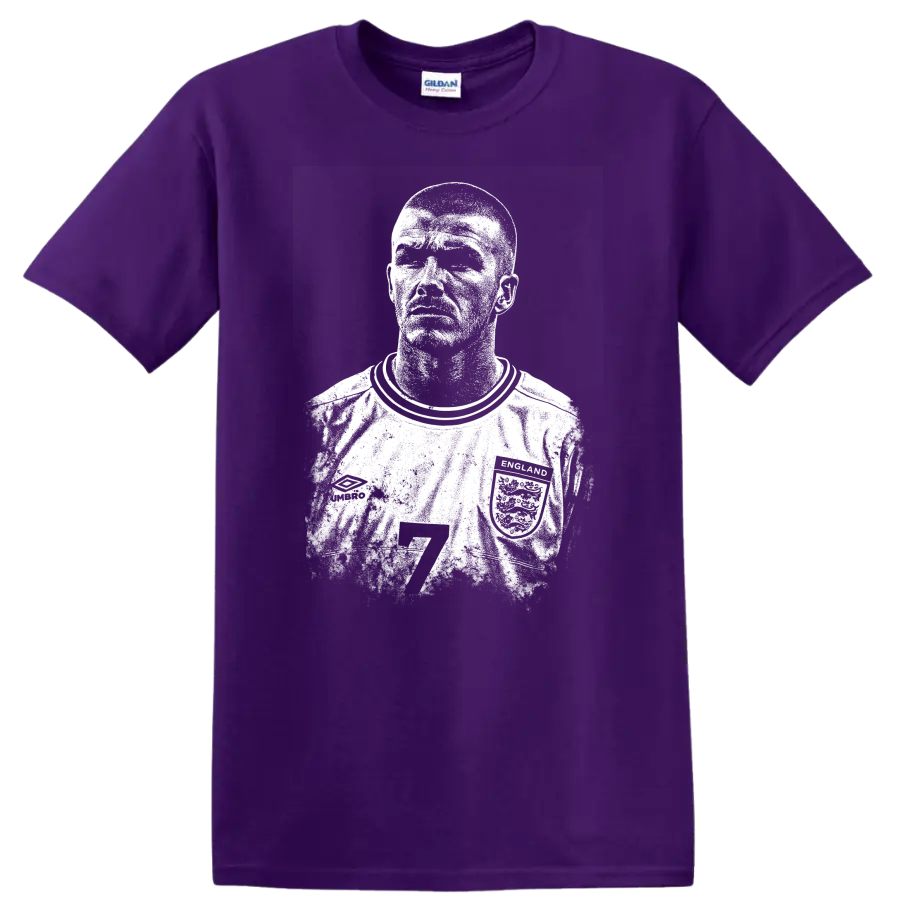 Retro soccer portrait David Beckham legend style T Shirt on a Purple T Shirt