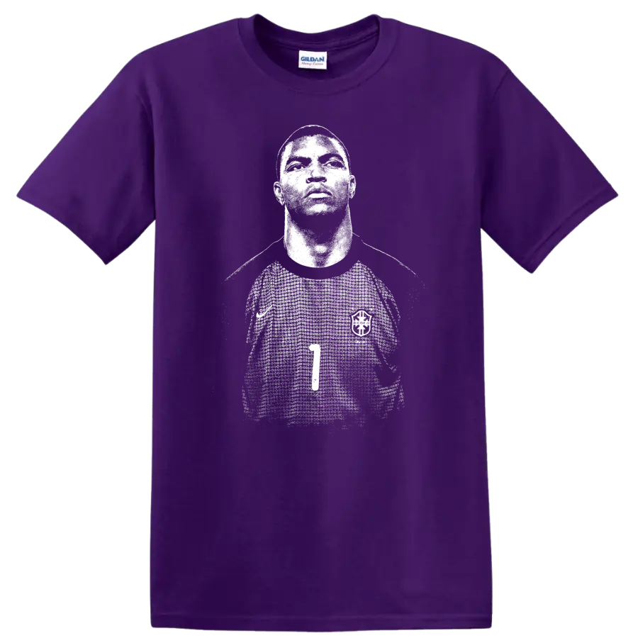 Retro soccer portrait style graphic of Nelson de Jesus Silva T-shirt on a Purple T Shirt