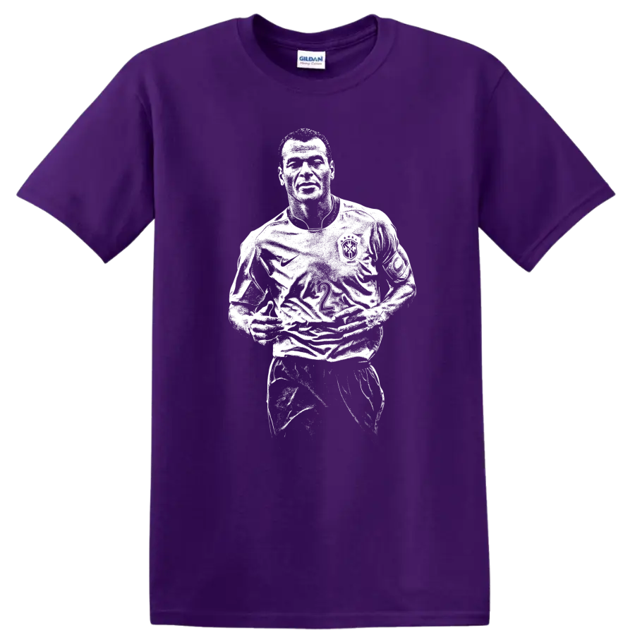 Retro soccer legend portrait style design inspired by Marcos Evangelista de Morais on T shirt on a Purple T Shirt