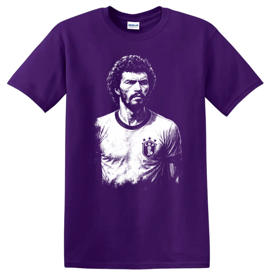 Retro black and white portrait of Sócrates Brasileiro T Shirt design on a Purple T Shirt