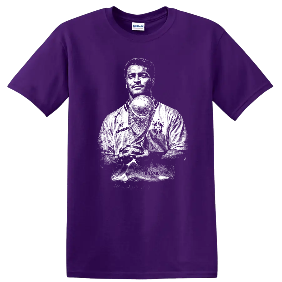 Retro soccer portrait silhouette of Romário de Souza Faria T Shirt on a Purple T Shirt