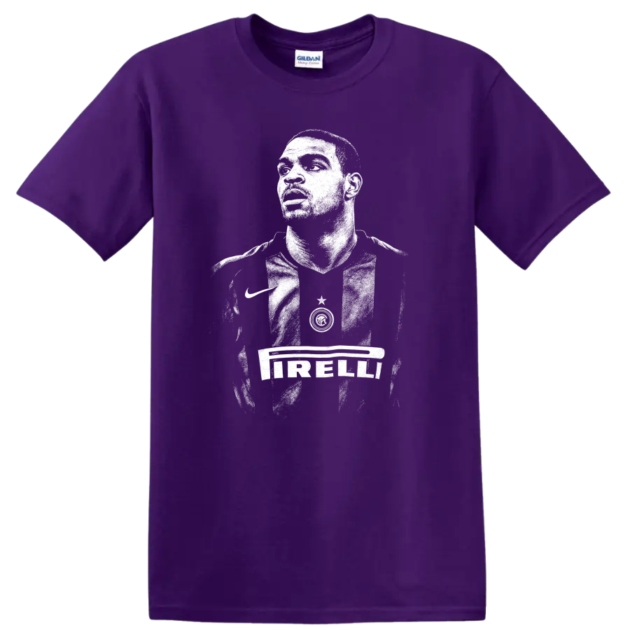 Retro black and white soccer portrait style Adriano Leite Ribeiro T Shirt on a Purple T Shirt