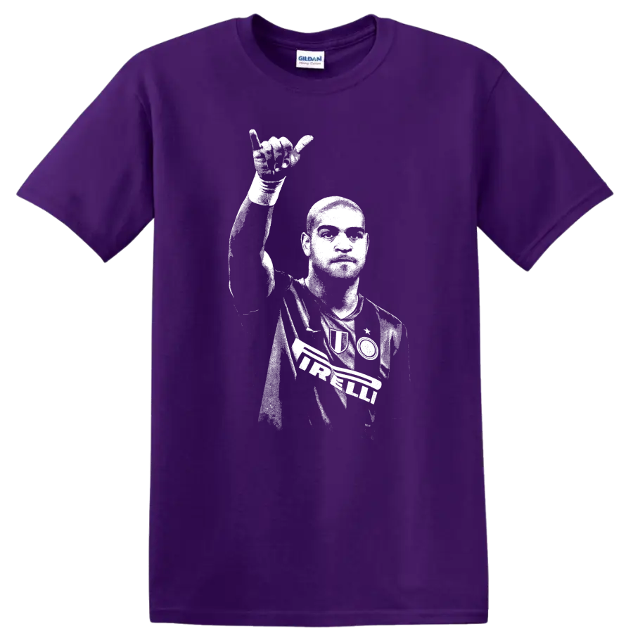 Retro soccer portrait of Adriano Leite Ribeiro legend style T shirt on a Purple T Shirt