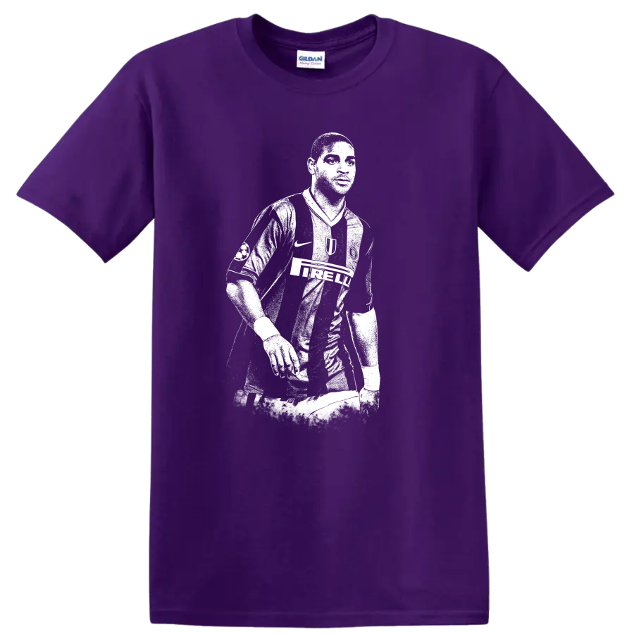 Retro soccer legend portrait silhouette style T Shirt featuring Adriano Leite Ribeiro on a Purple T Shirt