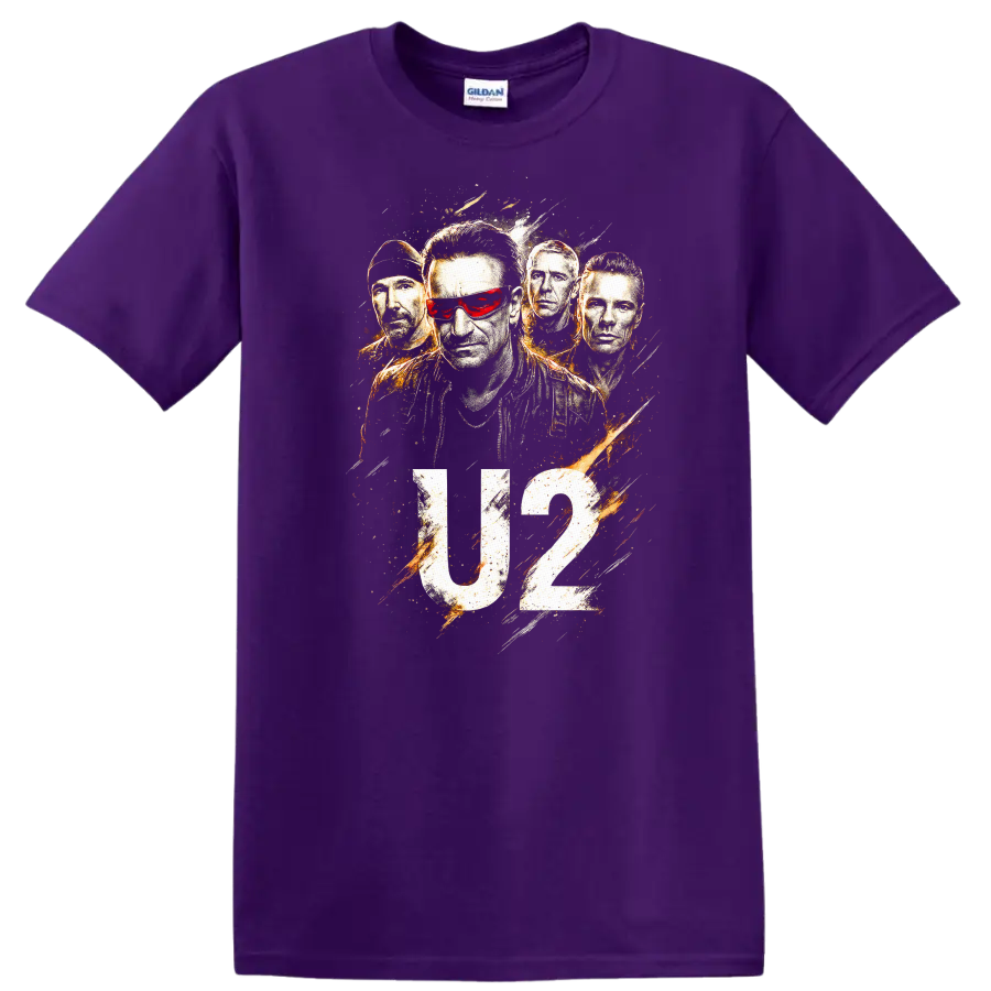 U2 Retro Rock Heavy Metal Album Cover Legend Style T Shirt on a Purple T Shirt