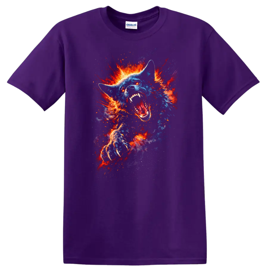 Exploding Blue Wolf Fireburst Graphic T Shirt for Animal - Purple
