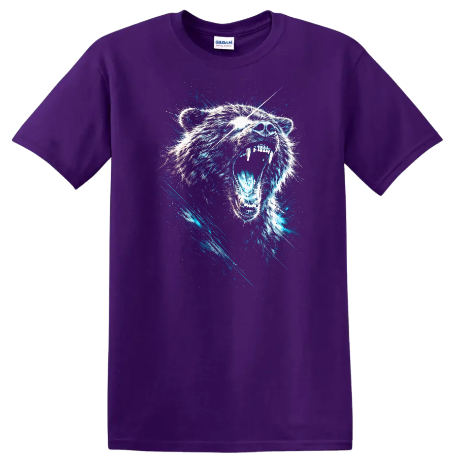 Blue Bear Roaring Animal Graphic T Shirt for Wildlife Lovers - Purple