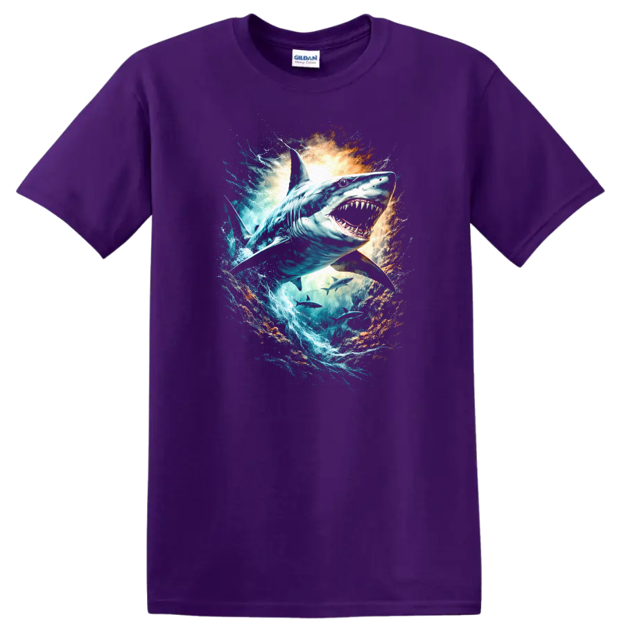 Great White Shark Splash Art Ocean Predator T - Purple