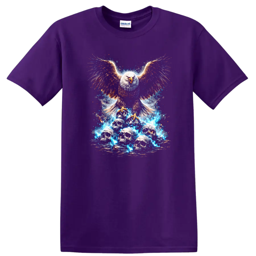 Majestic Eagle and Skulls Firestorm Graphic T - Purple