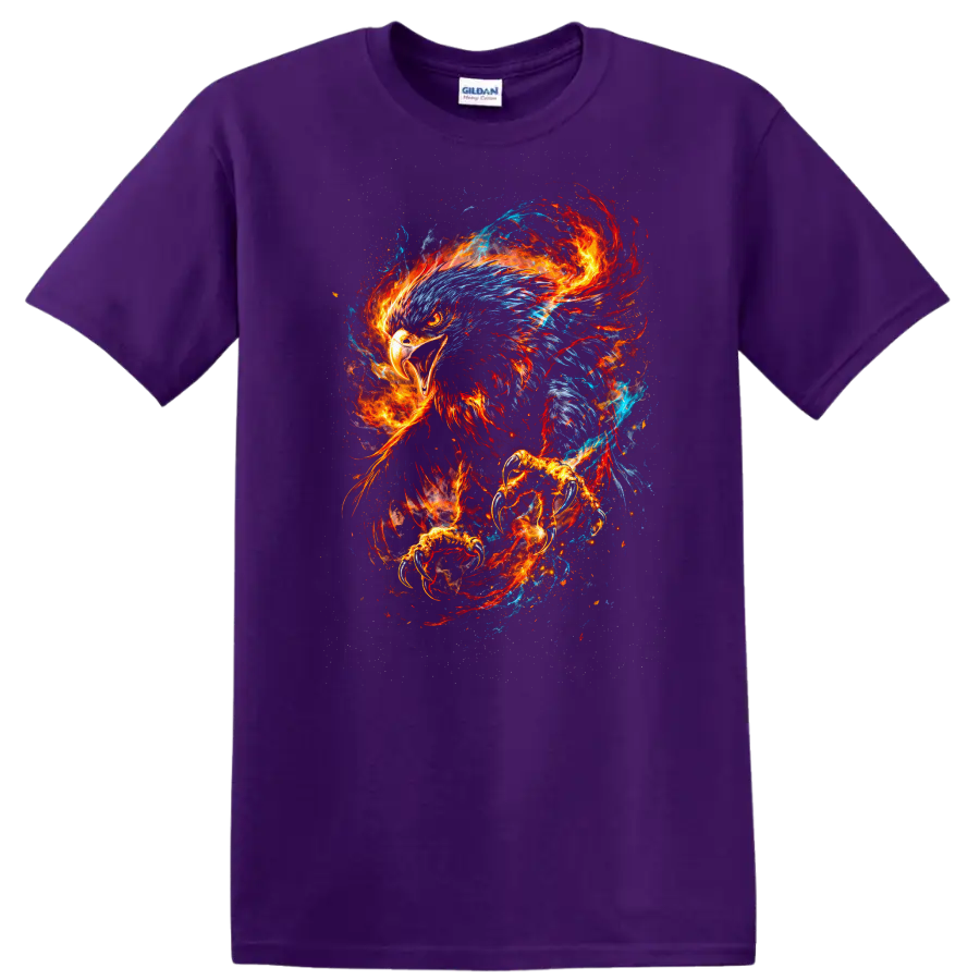 Fiery Eagle Spirit Animal Abstract Art T Shirt for Bold Nature Lovers - Purple