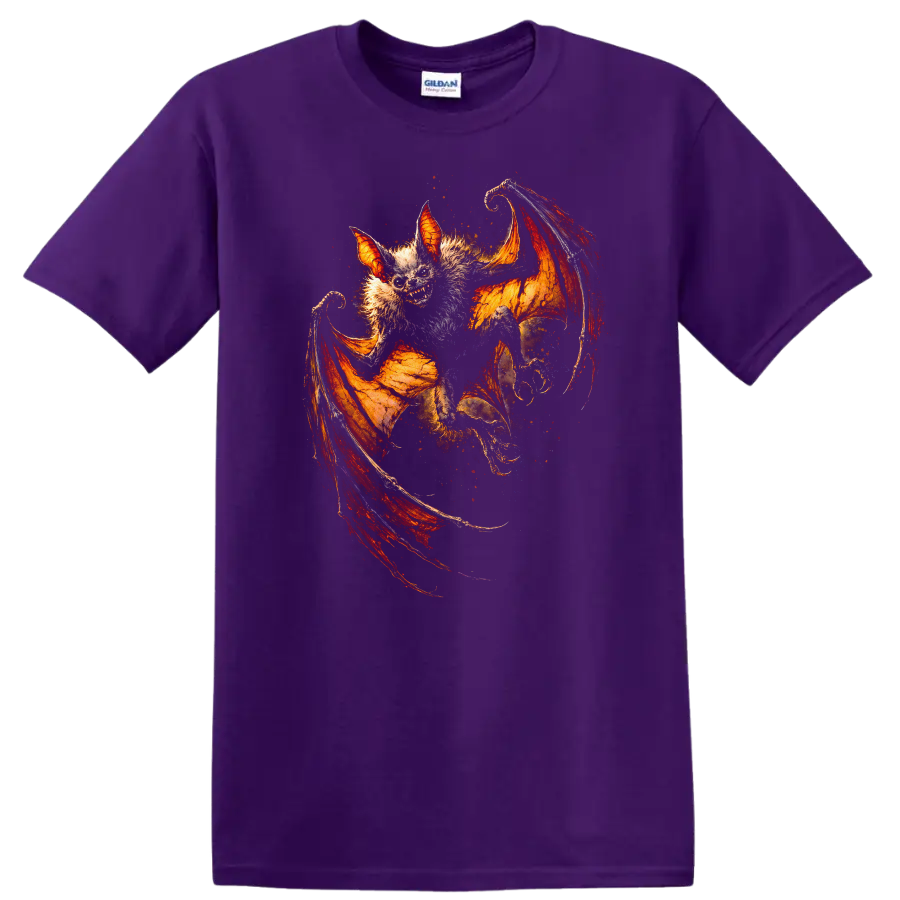 Fiery Winged Bat Animal Art T - Purple