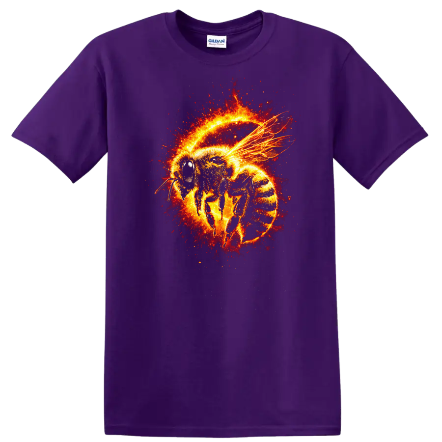 Fiery Bee Splash Art Animals T Shirt Vibrant Glow Graphic - Purple