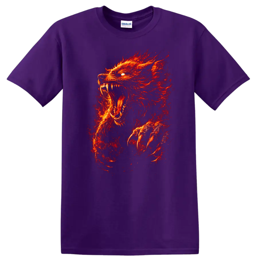 Fiery Red Wolf Head Howling Animal Graphic T - Purple