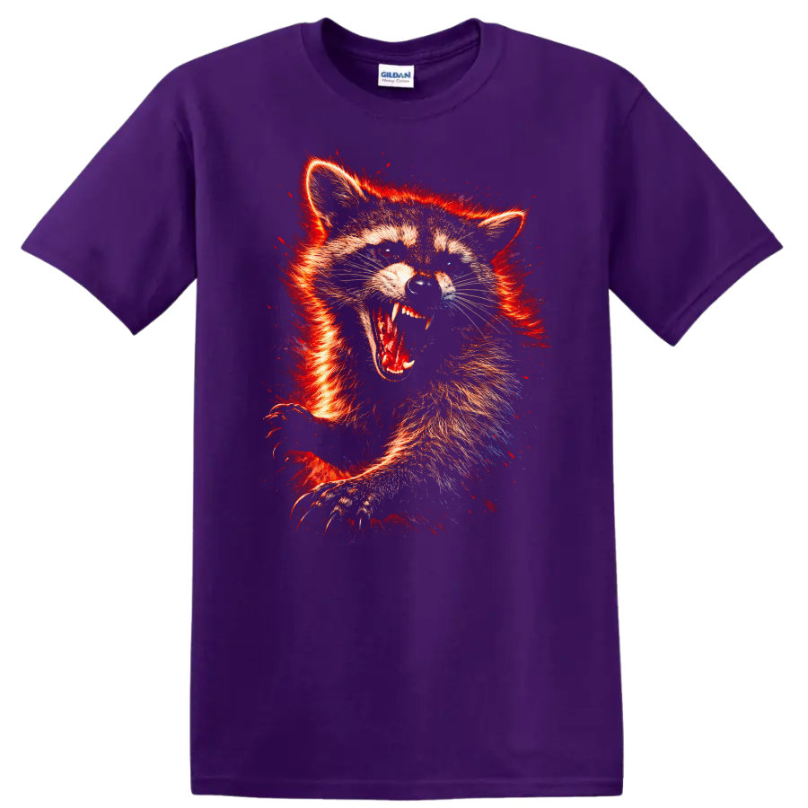 Fiery Fox Raccoon Animal Art T Shirt Wild Red Neon Graphic - Purple
