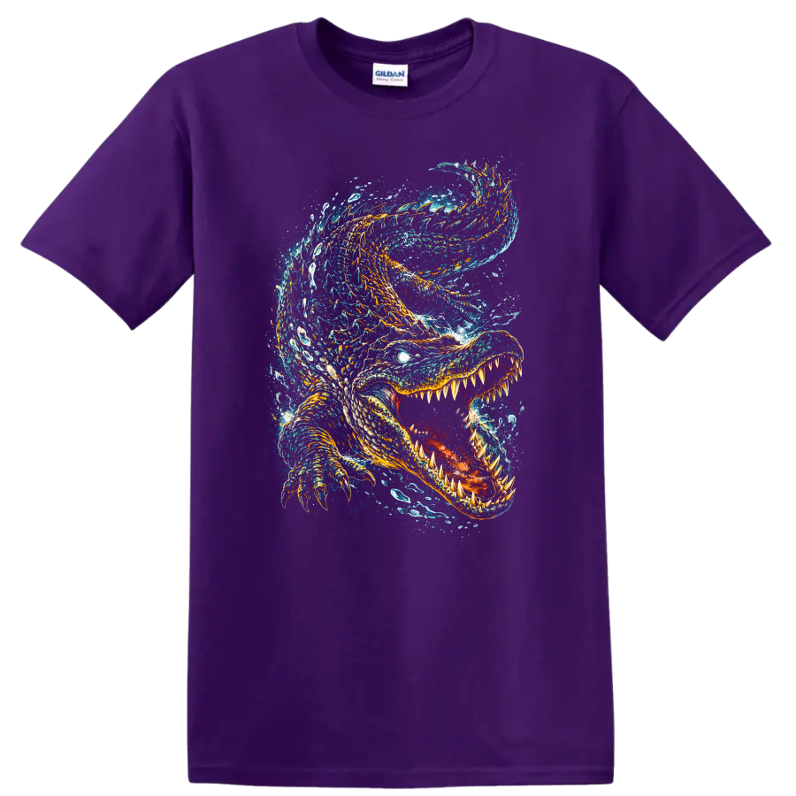 Ferocious Ocean Shark Splash Art T Shirt for Animal Lovers - Purple