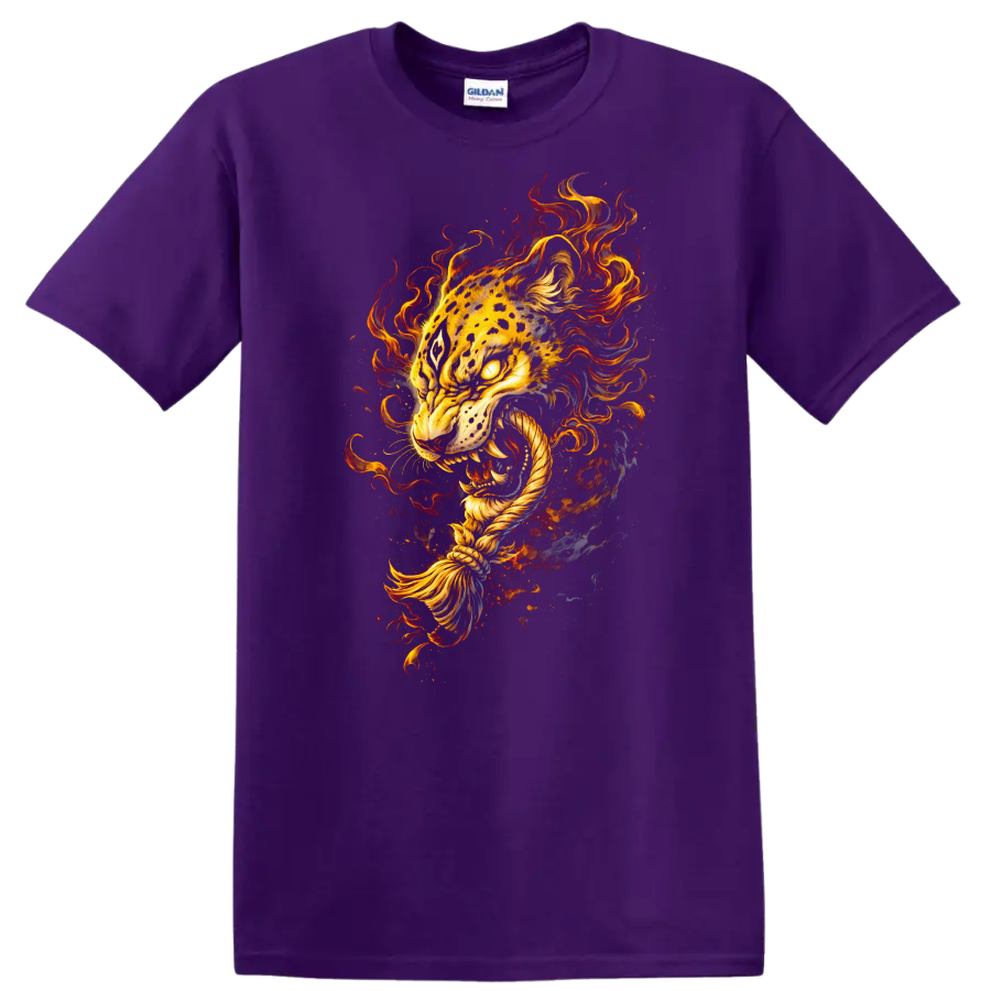 Fiery Tiger Head Art T Shirt Fierce Animal Graphic for Bold Style - Purple