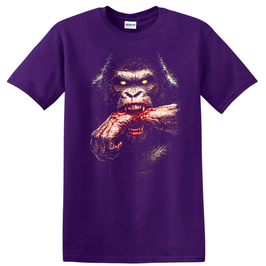 Fierce Bloodied Gorilla Face Horror Animal Graphic T Shirt - Purple