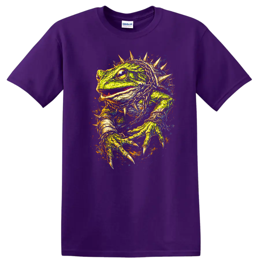 Spiked Lizard Reptile Art T Shirt Vibrant Color Splash Animal Graphic - Purple