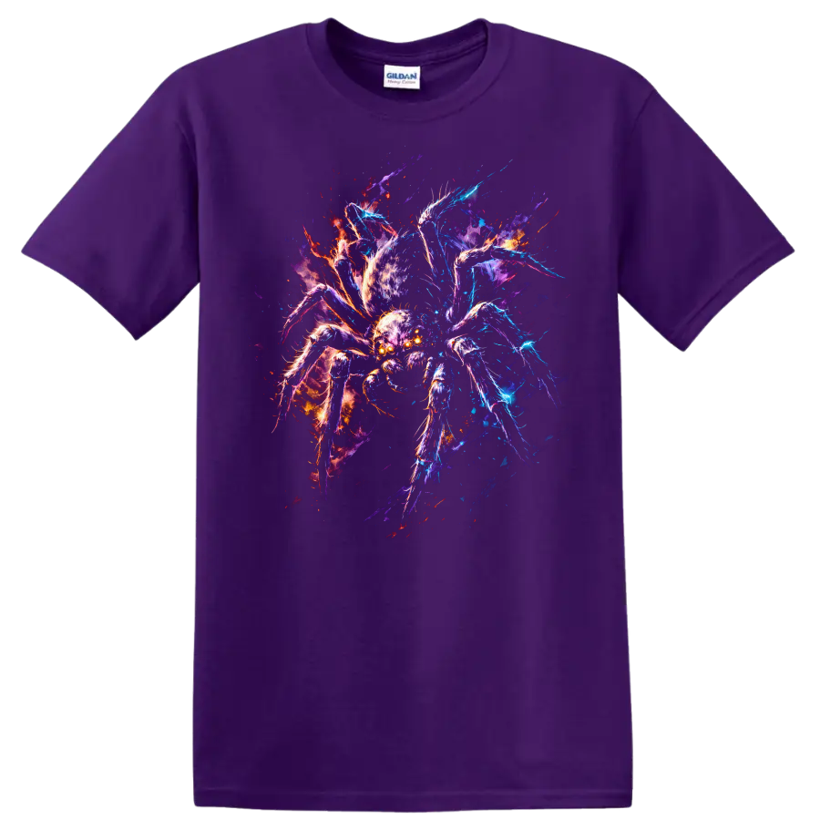 Neon Energy Spider Art Graphic T Shirt for Bold Animal Lovers - Purple