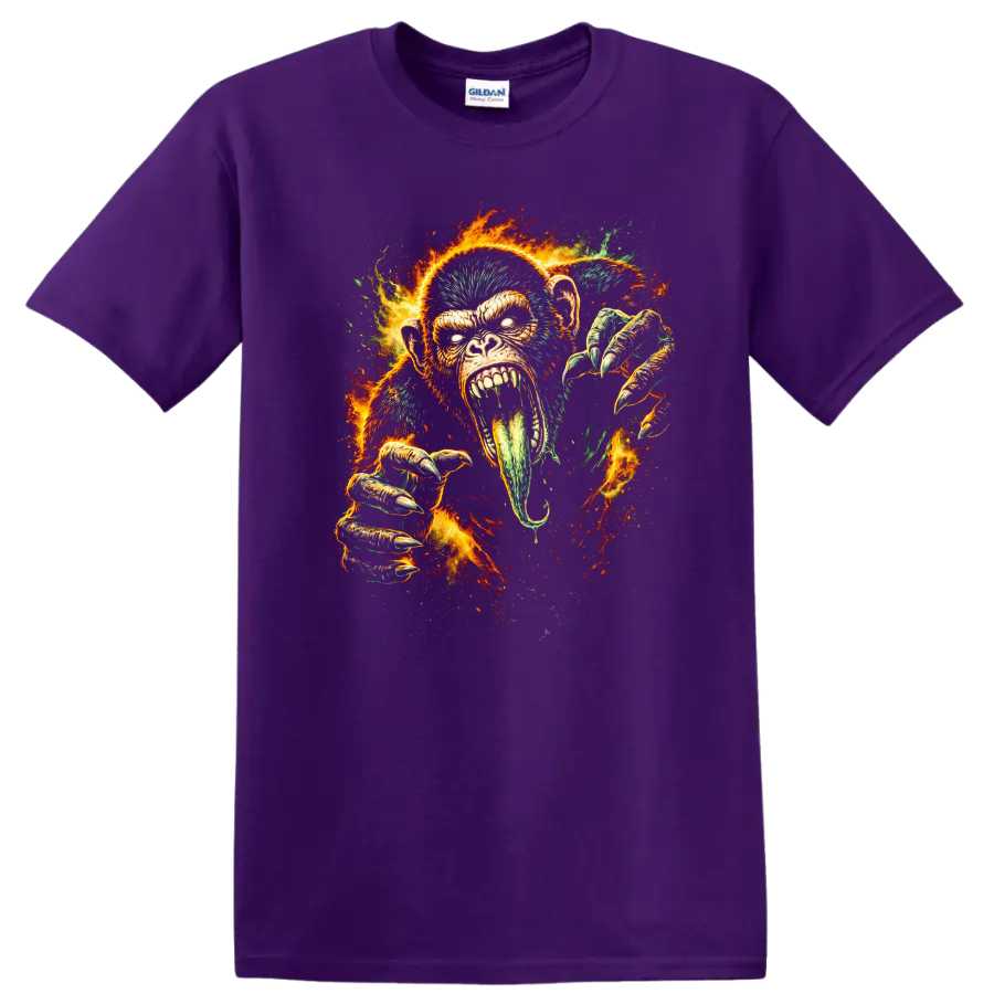 Fiery Angry Gorilla Face T Shirt Bold Primate Animal - Purple