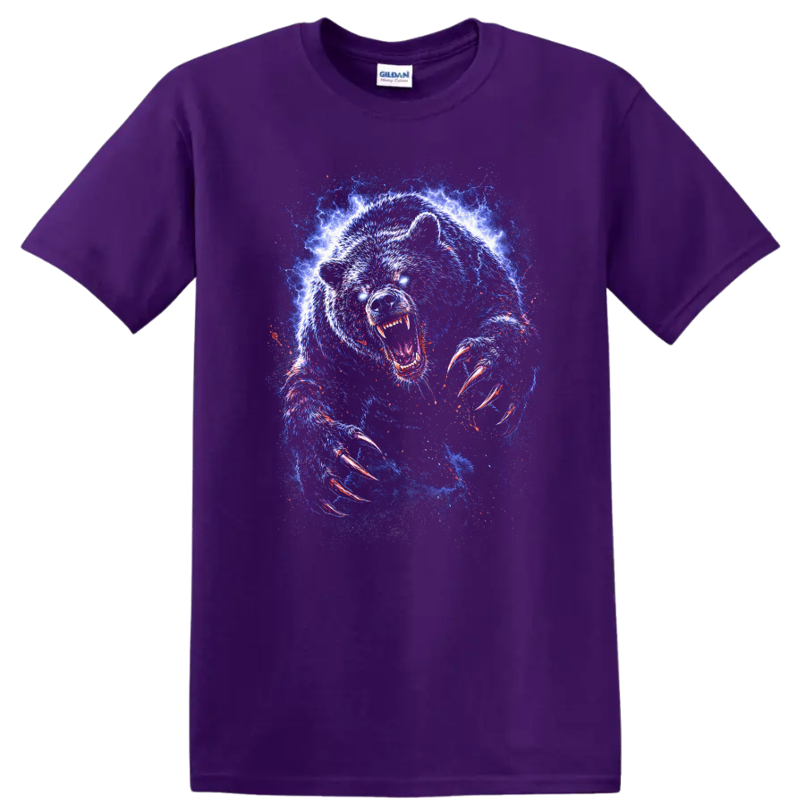 Electric Blue Bear Claw Roar Graphic T Shirt for Animal Art Fans - Purple