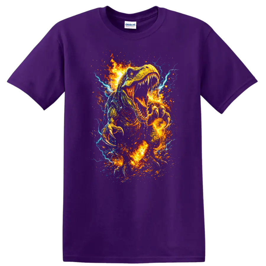 Fiery Raptor Dinosaur Claw Attack T Shirt Wild Animal Graphic - Purple