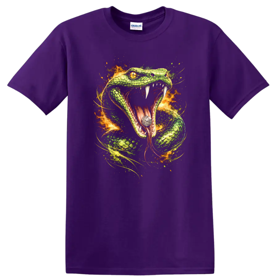 Viper Snake Fire Fantasy Animal Art T Shirt for Reptile Lovers - Purple
