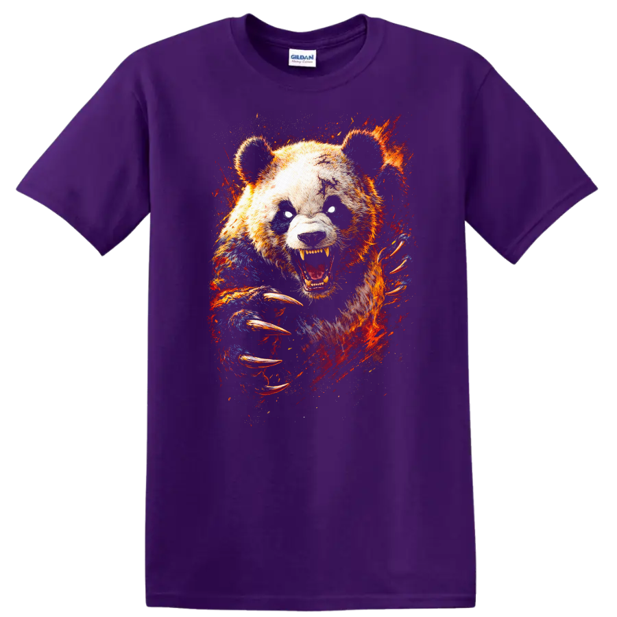 Fierce Grizzly Bear Roaring Abstract Wildlife Art T Shirt - Purple