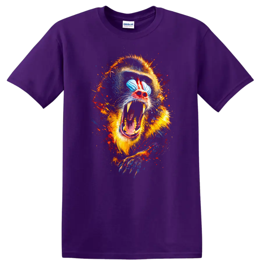 Colorful Mandrill Monkey Face Splash Art T Shirt For Animal Lovers - Purple