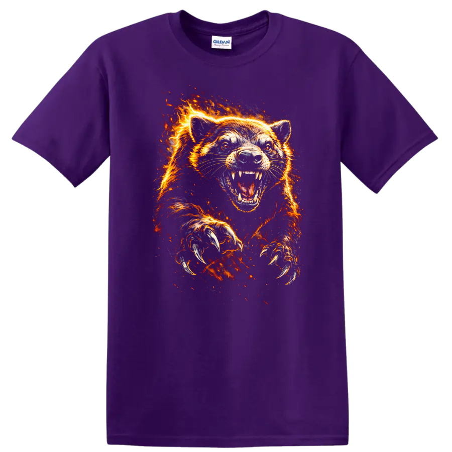 Fire Wolf Bear Roaring Flames Animals Graphic T - Purple