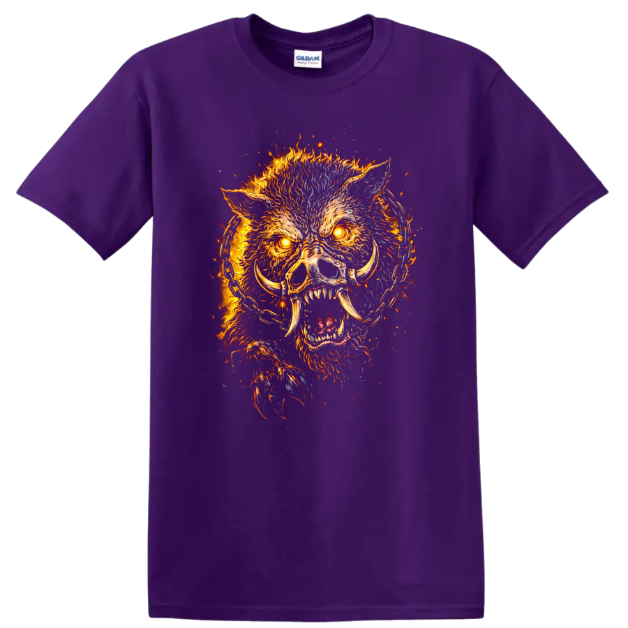 Fiery Boar Skull Animals Graphic T Shirt for Bold Streetwear - Purple