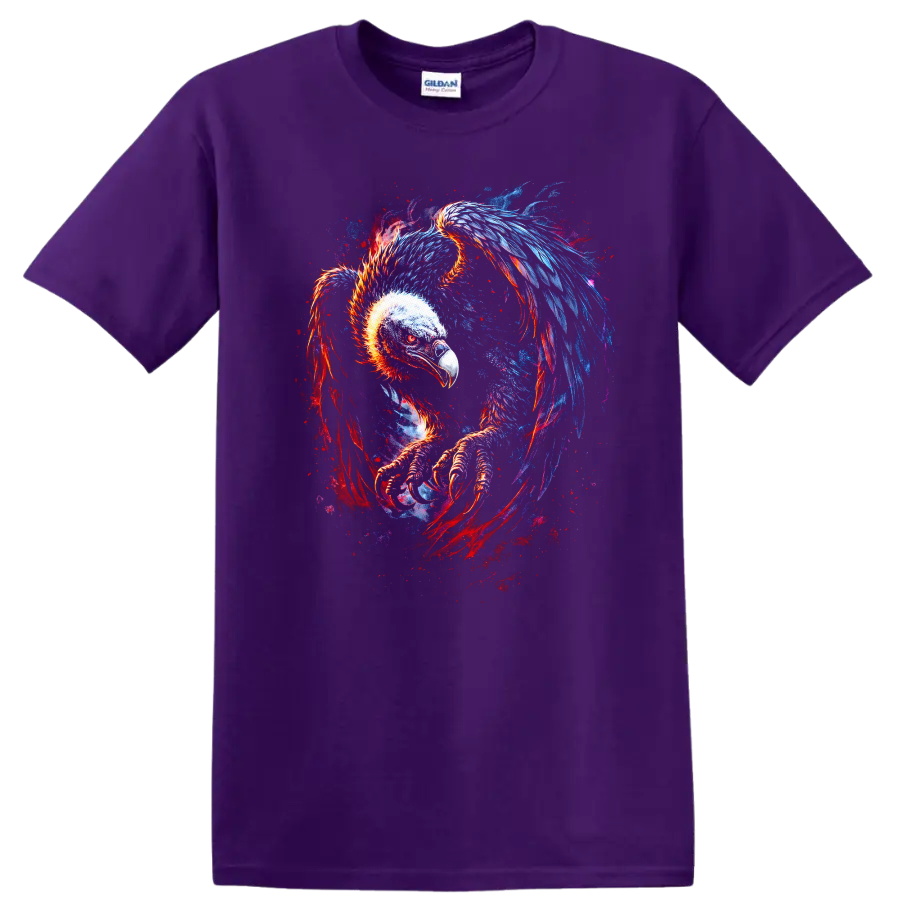 Fiery Neon Vulture Eagle Skeleton T Shirt Psychedelic Animal - Purple