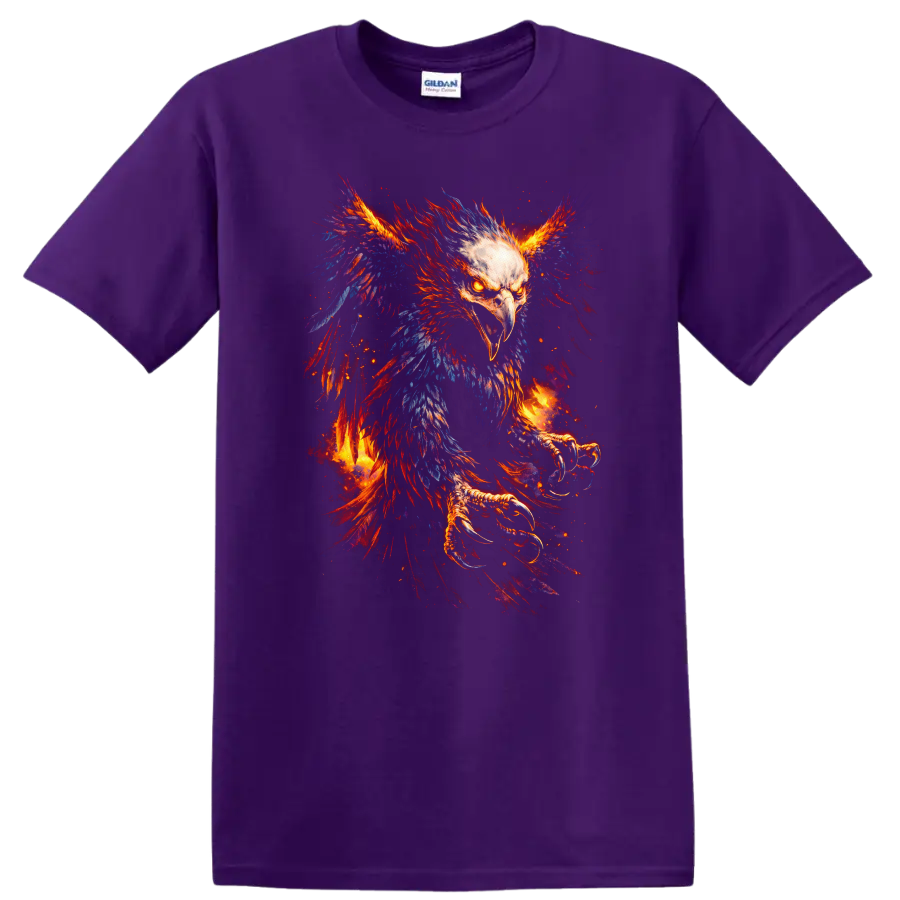 Fiery Phoenix Eagle Bird Art T Shirt for Bold Animal - Purple