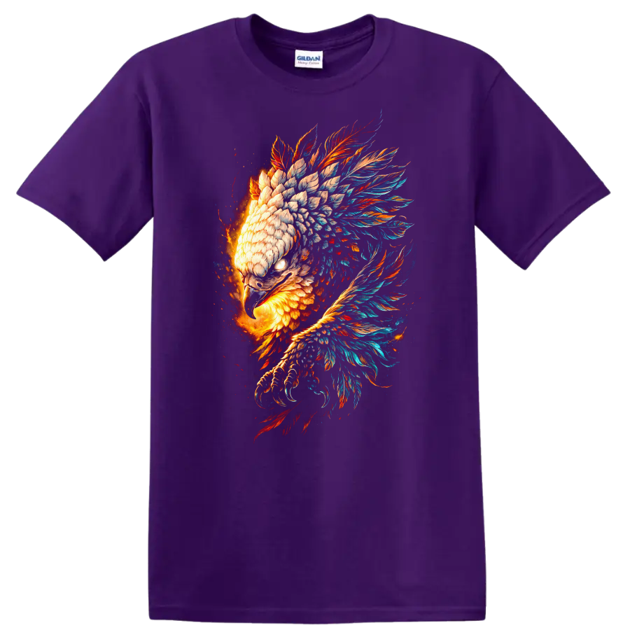 Fiery Phoenix Eagle Feather Burst Animal Art T - Purple