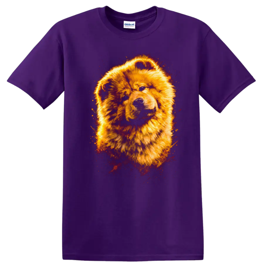 Golden Chow Chow Dog Portrait T Shirt Fierce Flame Art Animal Tee - Purple