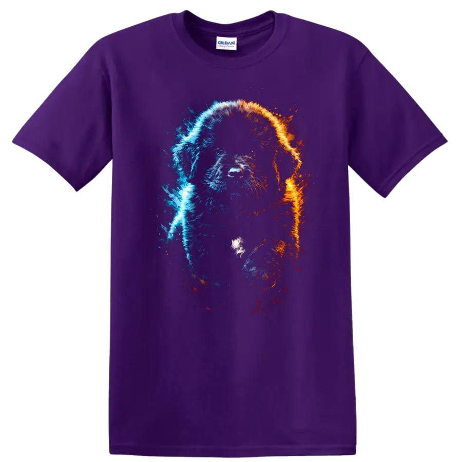 Color Splash Puppy Portrait T Shirt for Dog Lovers and Pet Owners on a Purple T Shirt