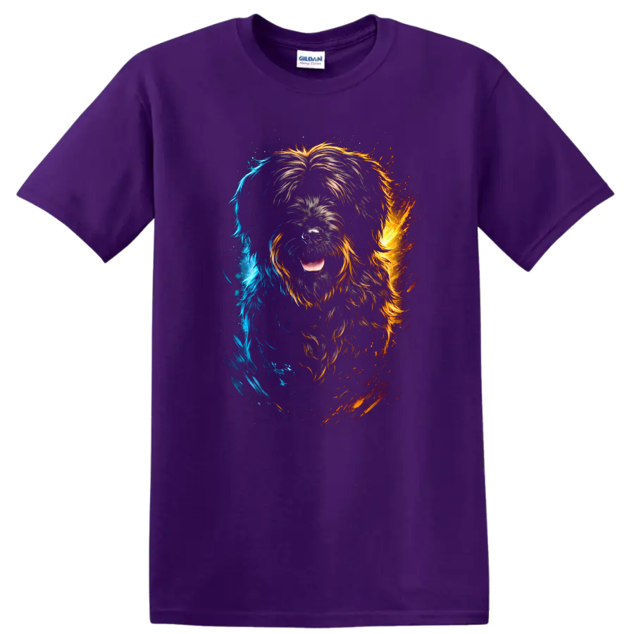 Color Splash Shaggy Dog Breed Portrait T Shirt for Dog Lovers on a Purple T Shirt