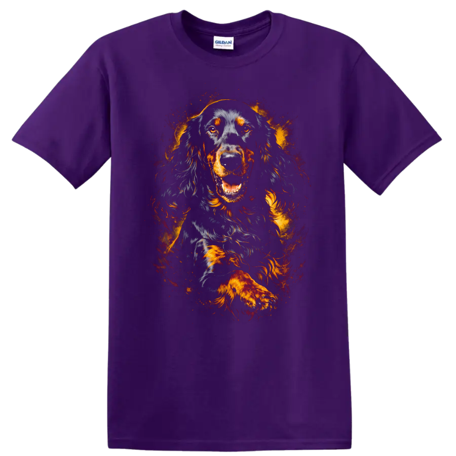 Flaming Black and Tan Dog Portrait T Shirt for Dog Lovers - Purple