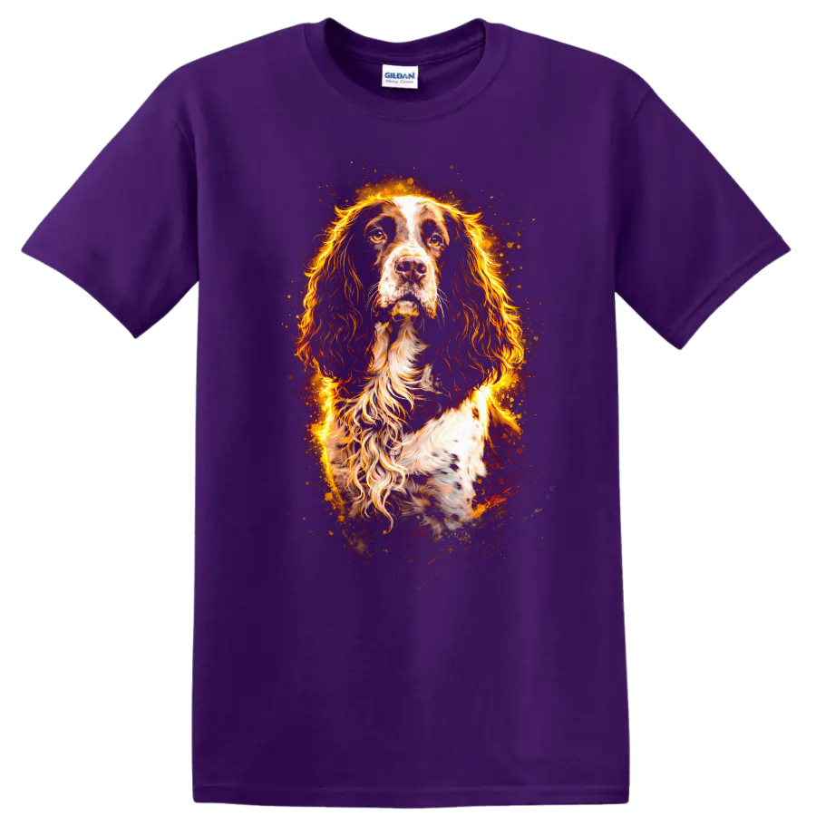Flaming English Springer Spaniel Portrait T Shirt for Dog Lovers - Purple