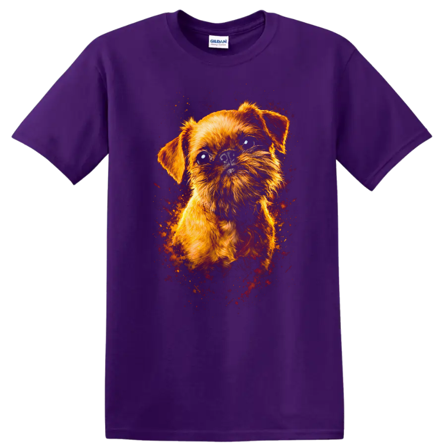Cute Small Dog Portrait T Shirt Funny Fluffy Puppy Art on a Purple T Shirt