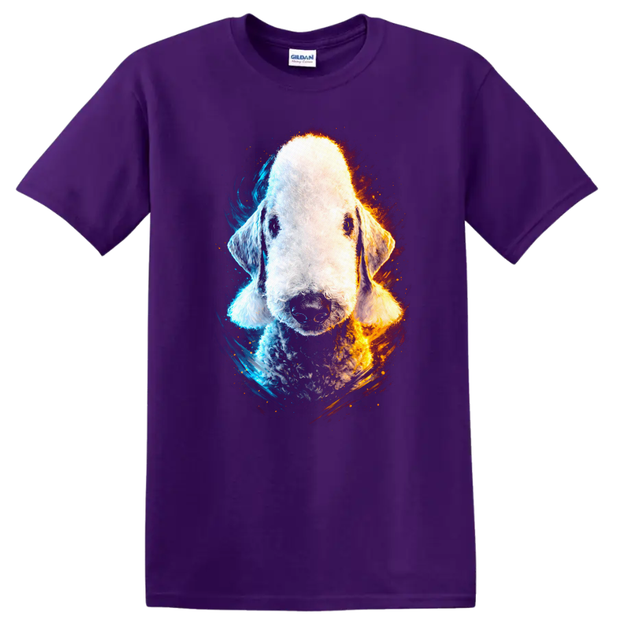 Colorful Old English Sheepdog Portrait Dog Lover T Shirt on a Purple T Shirt