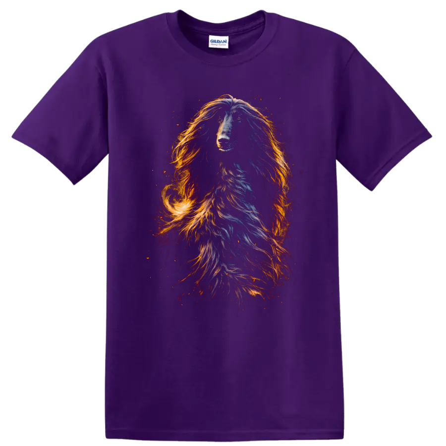 Colorful Long Haired Dog Portrait T Shirt for Dog Lovers - Purple