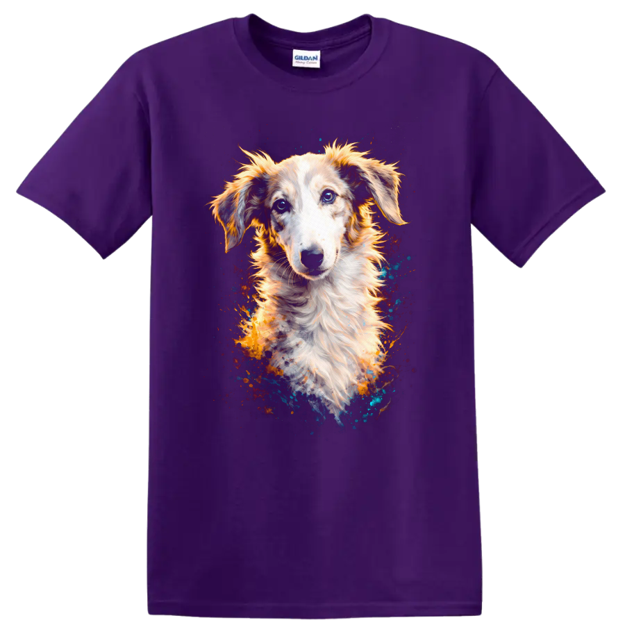 Blue Eyed Dog Portrait Splash Art T Shirt for Dog Lovers - Purple