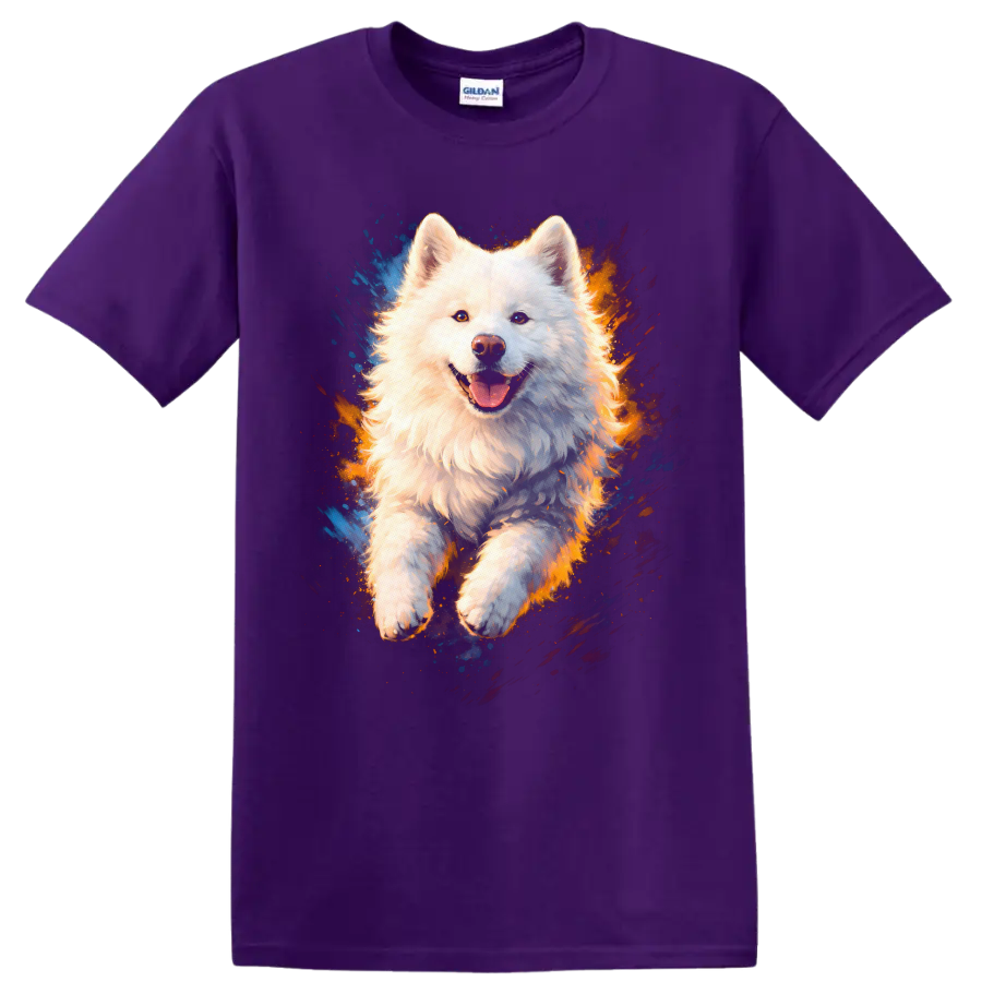 White Fluffy Dog Splash Art T Shirt for Dog Lovers - Purple