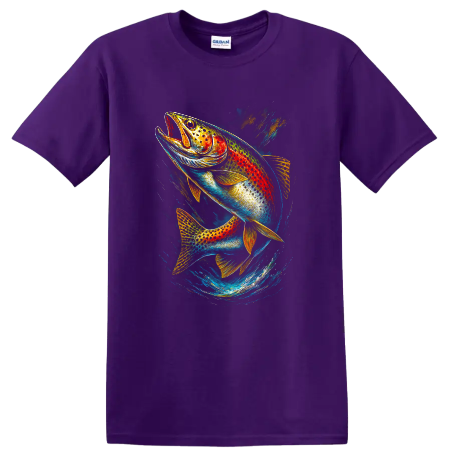 Colorful Rainbow Fish T Shirt Vibrant Trout Artwork Fishing Gift - Purple